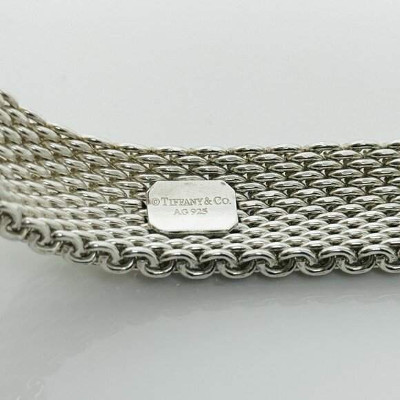 8" Large Tiffany & Co Silver Somerset Mesh Weave Flexible Bangle Bracelet - Picture 5 of 6